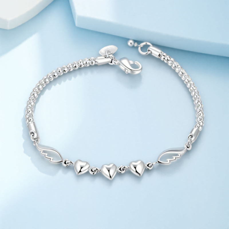 Comércio Exterior Transfronteiriço: Pulseira Feminina Simples com Design de Pena, Banhada a Prata, Popular e Mais Vendida - Joia em Formato de Coração_voghion.com