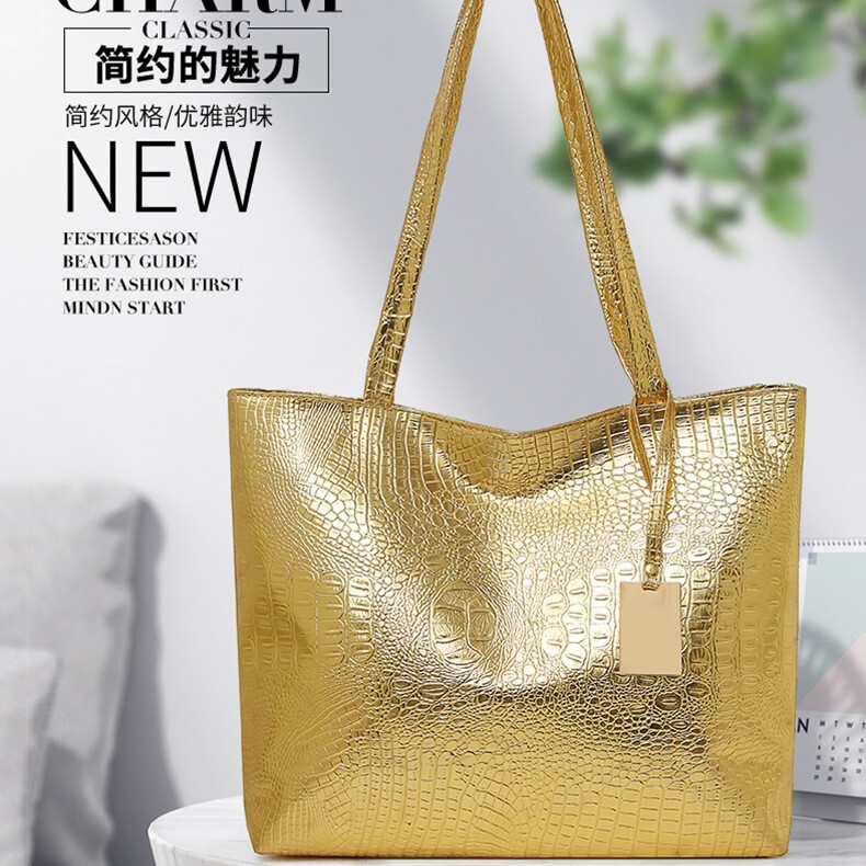 2026 Cross-Border Large-Capacity Handbag Shoulder Bag Crocodile Pattern Women's Bag Versatile Commuter Tote Bag European and American Retro