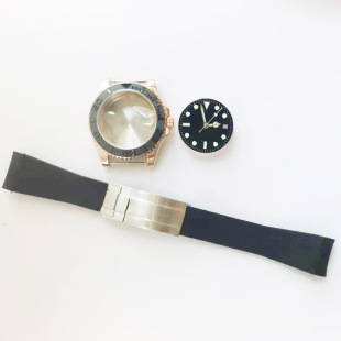 Substitute Yacht Rose Gold Stainless Steel Bidirectional Rotating Case Dial Hands Silicone Strap Set Accessories Crystal