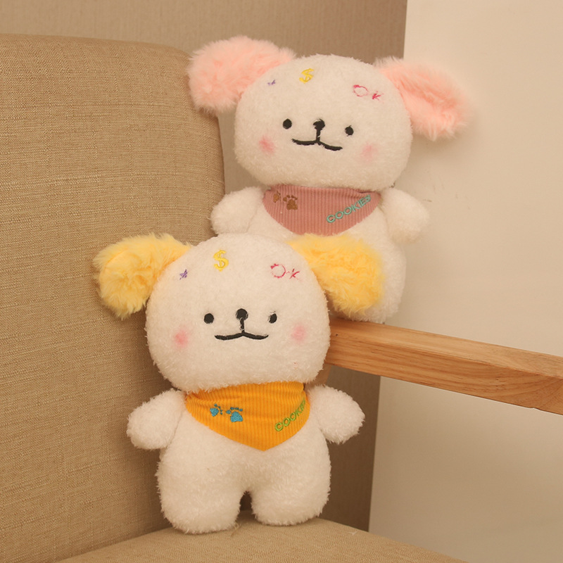 Lindo y lindo cachorro cp bufanda bicolor perro muñeco de felpa joyería muñeco de felpa regalo para niños al por mayor