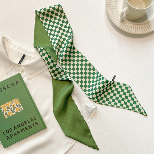 Delicate and Fresh Green Color Series Hair Ties, Small Long Strips, Women's Thin Satin Scarf, Flowing Ribbon, Packaging Decoration, Collar Scarf, Versatile