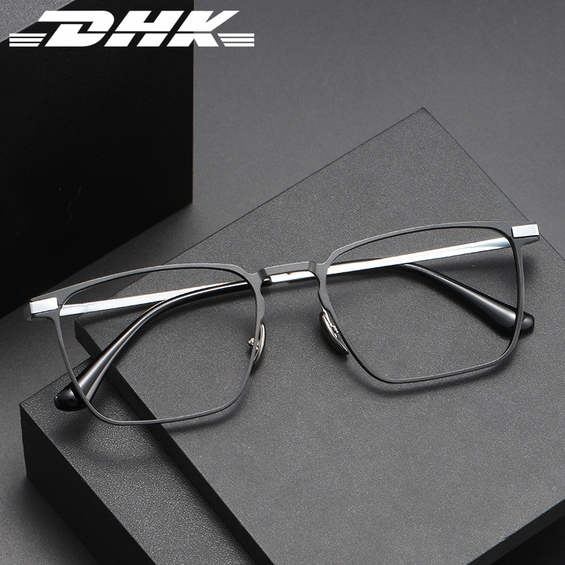 20223 High-Quality Aluminum-Magnesium Frame Prescription Eyeglasses for Men, Business Simple Casual Square Half-Titanium Temple Flat Lens Glasses