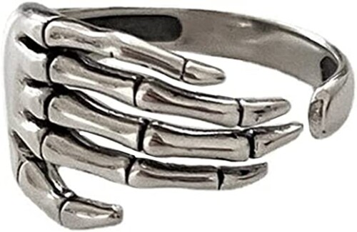 Punk-inspired dark style skull ring, streetwear, Instagram vintage, personalized, hand-bone open palm, five-claw ring