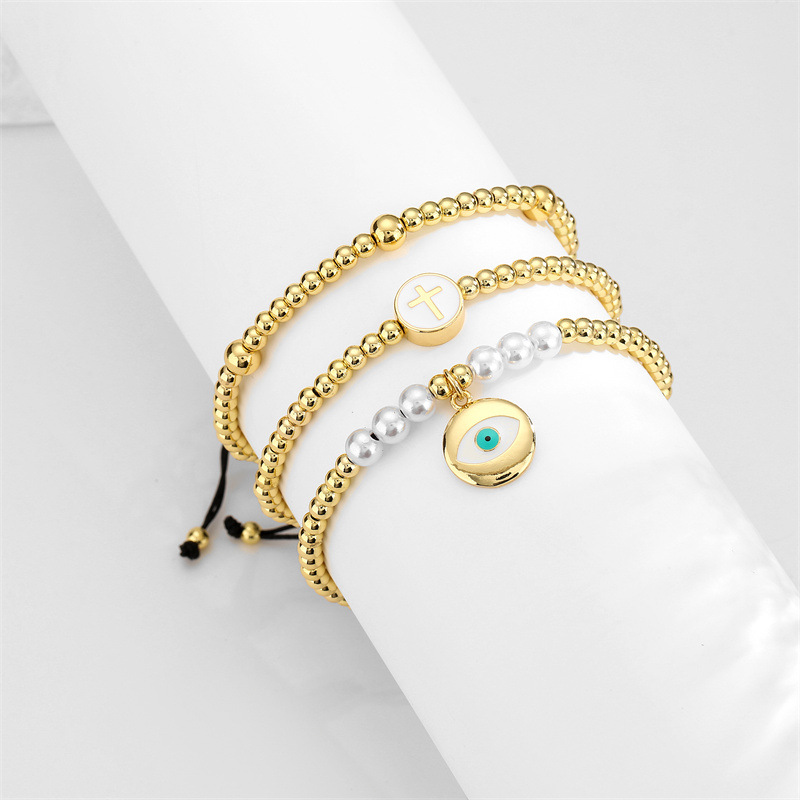 Simple Style Cross Devilu0027S Eye Copper Inlay Zircon Bracelets 1 Piece