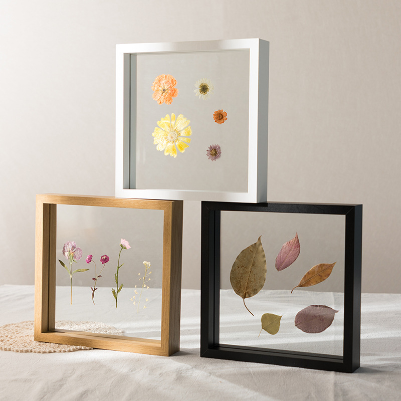 Double-sided glass photo frame table 67810 inch square dry painting leaves display frame European wooden photo frame diy Double-sided glass photo frame table 67810 inch square dry painting leaves display frame European wooden photo frame diy