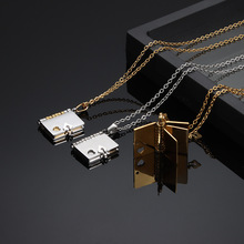 跨境热卖钛钢女生情书项链可打开吊坠情侣新款个性气质项链锁骨链