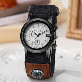 新款指南针男士手表男款个性黏贴帆布带男表女学生个性运动石英表