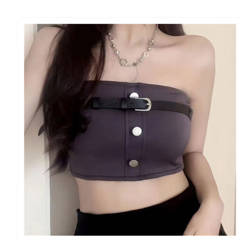 New Workwear Style Hot Girl Short-Sleeve Bralet with Seamless Contrast Color Element Design, Women's Underlayer Top for Layering, Wholesale