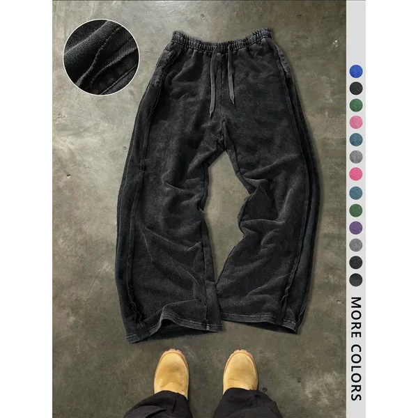 R 32043L Washed Straight Leg Sweatpants Retro Sweatpants