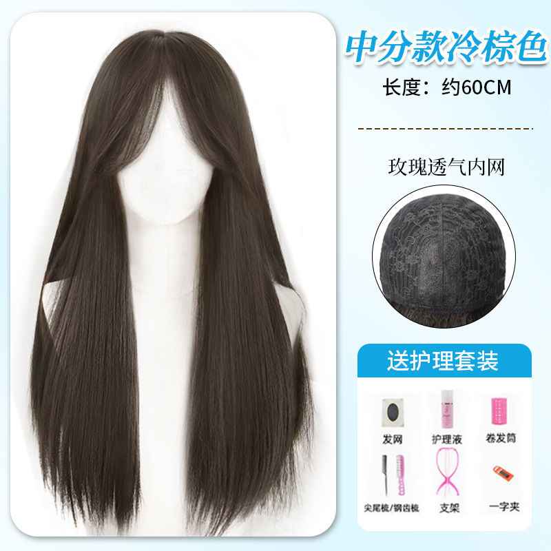 Peruca negra larga y recta para mujeres, simulación de cabello largo, peluca universal, cabello completo