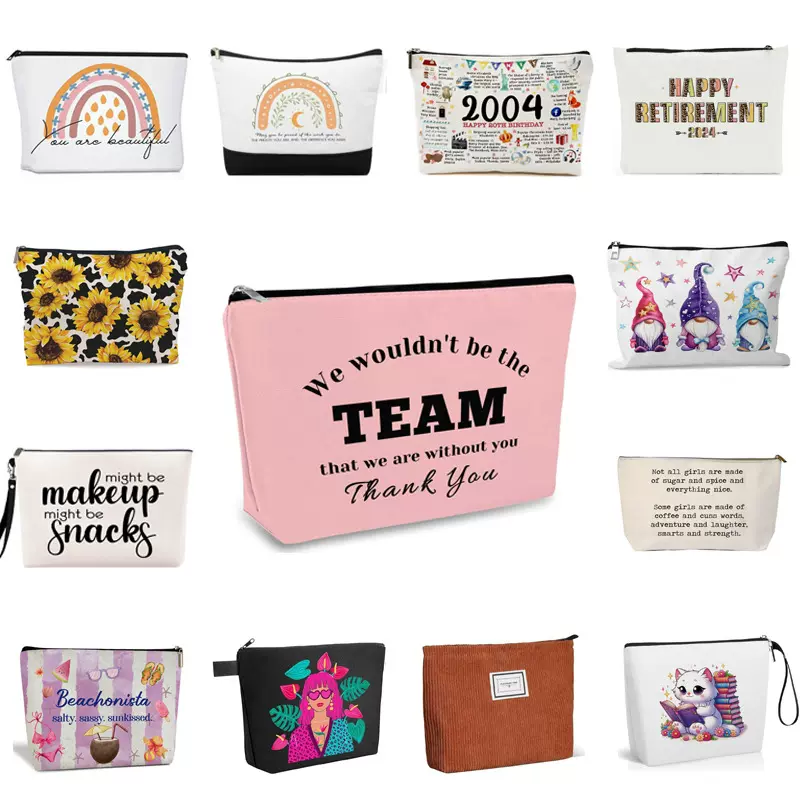 亚马逊现货空白学生文具帆布笔袋棉布收纳拉链袋大容量方形化妆包