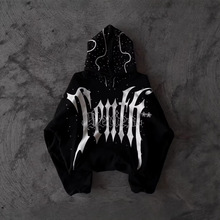 欧美暗黑字母印花连帽衫哥特风个性街头原宿潮流宽松男女同款卫衣