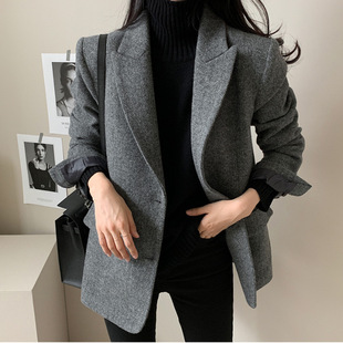in stock 2025 Spring and Autumn New Solid Color Joker Wool Suit Jacket Female South Korea Dongdaemun Purchasing