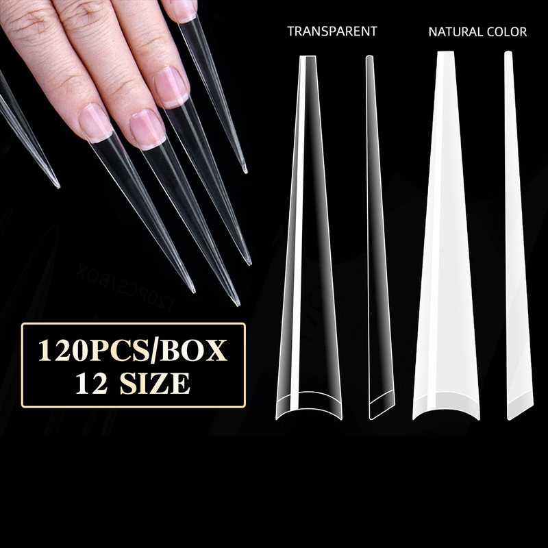 4XL Extra Long Ghost Tip Transparent Fake Nail Stickers 120 Pieces Stiletto Half Cone Nails Factory Direct Sale