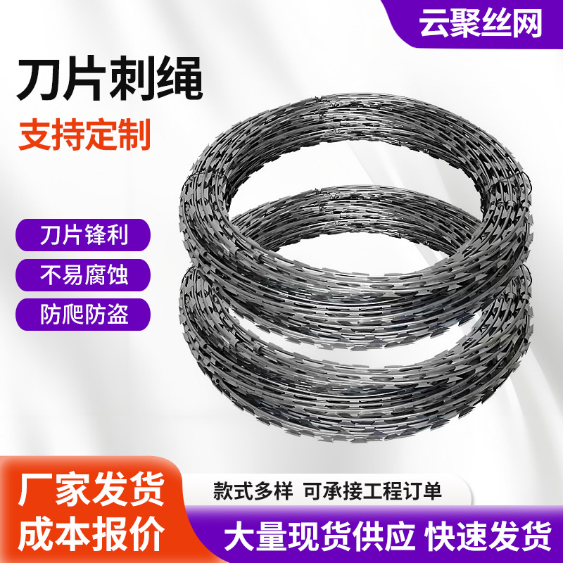 热镀锌刀片刺绳机场防盗防爬双螺旋滚笼军事基地边防哨所刀片刺丝