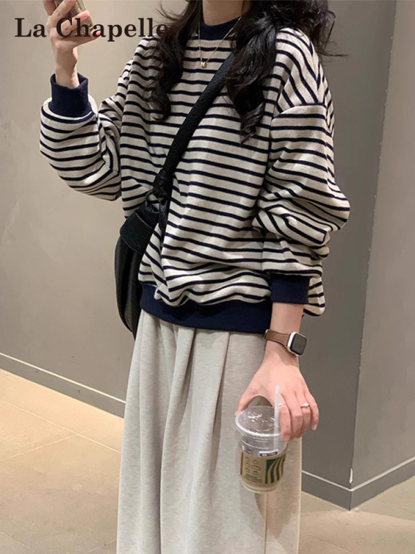 复古港味条纹卫衣女春秋2025新款爆款宽松慵懒风毛衣外套潮A7013|undefined