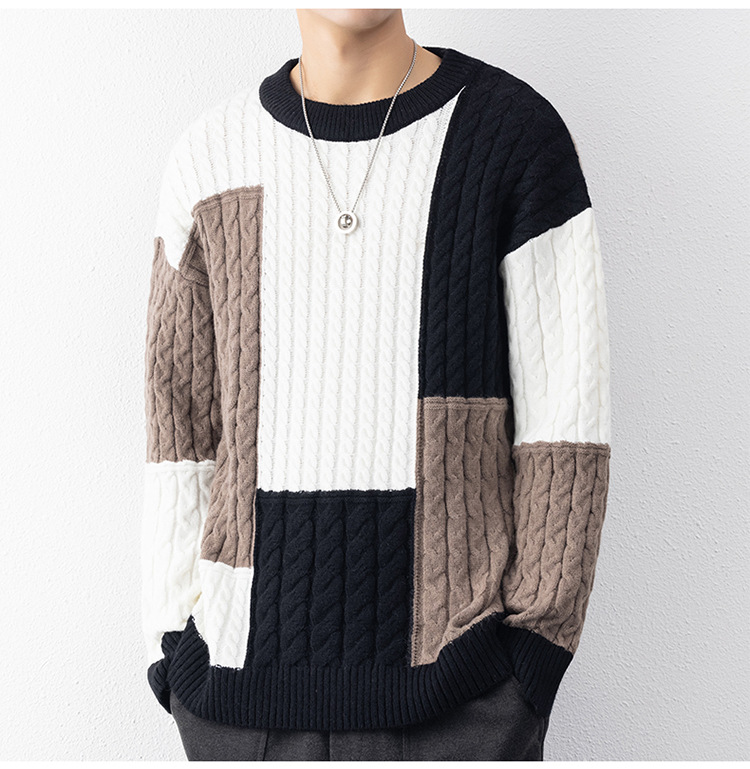 Otoño y invierno suéter de cuello redondo para hombres a cuadros estilo de puerto suelto estudiantes guapo estilo coreano 2025 camiseta de punto casuales