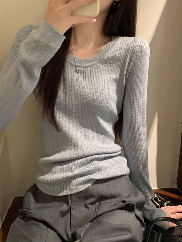 早秋2025新款气质圆领毛衣打底衫女内搭高级感韩系穿搭针织衫上衣|undefined