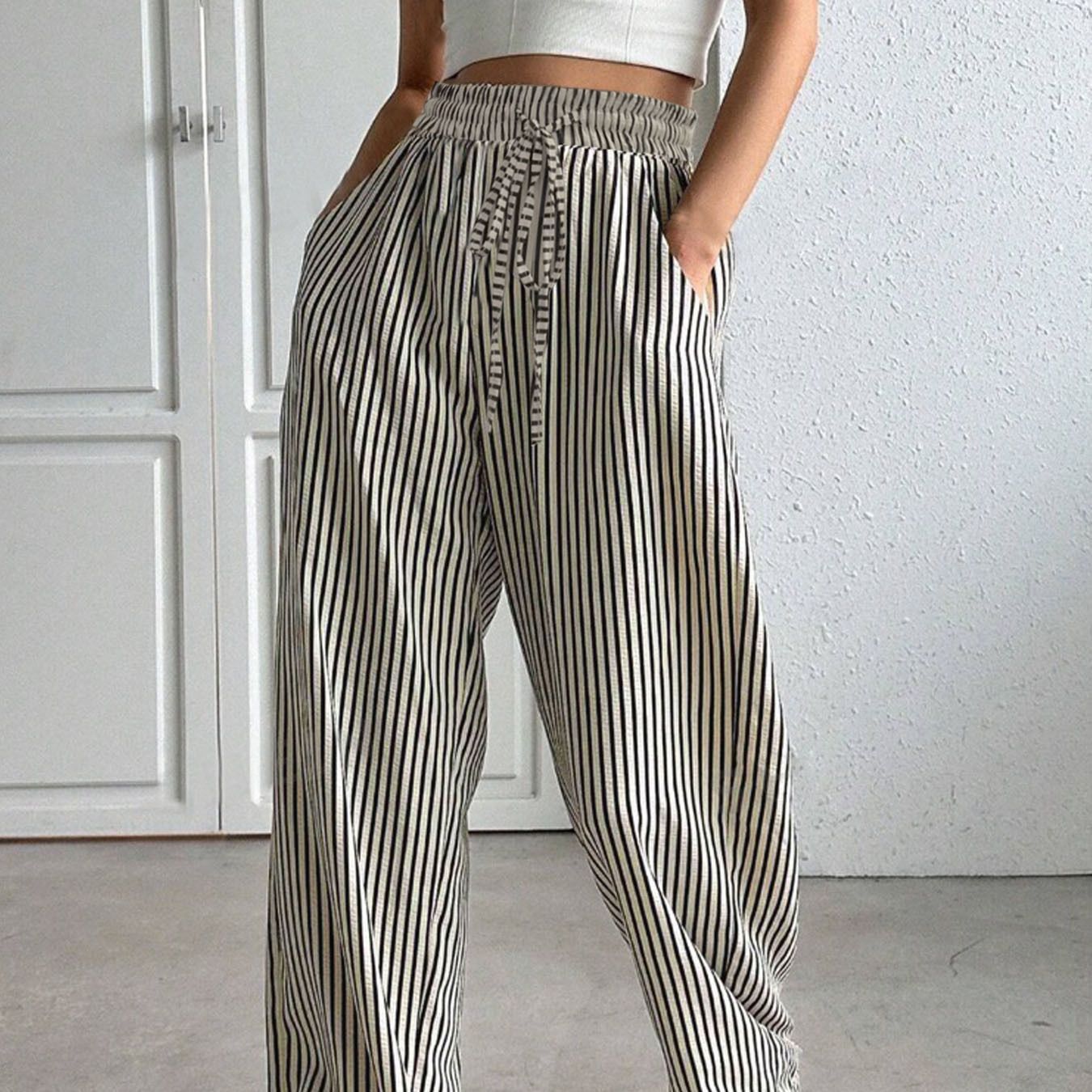 Women's Clothing Women's Clothing Women's Versatile Striped Casual Straight Leg Trousers Fashion Summer For Formal & Casual For Women_ecoleips.com