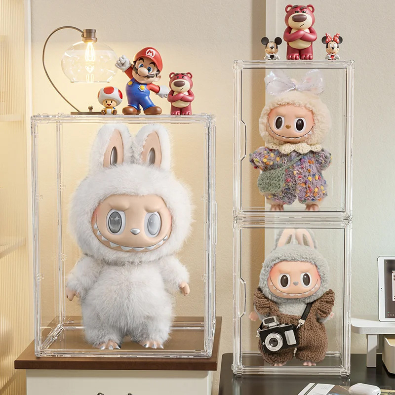 Labubu バブルマート適用ビニール保護ダストカバーアクリル高透明ラブブブラインドボックスディスプレイボックスキャビネット|undefined