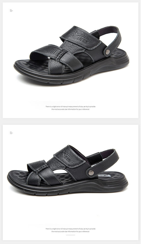 Dép sandal nam da bò hở ngón gót bằng 2,5 cm thoáng khí chống trượt — Kaki, Màu đen chi tiết 22