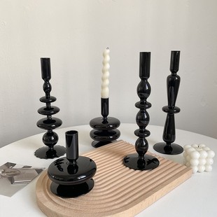 Candlestick Ornaments, Exquisite Handicrafts, Photo Props, Atmospheric Black Scandinavian Accessible Luxury Glass Candlesticks, Home Romantic