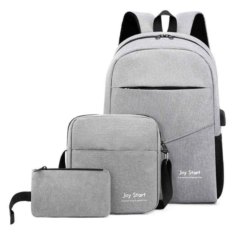 Foreign Trade Backpack Large Capacity Rechargeable Backpack Crossbody Bag Multifunctional Business Computer Bag Three-Piece Set Schoolbag