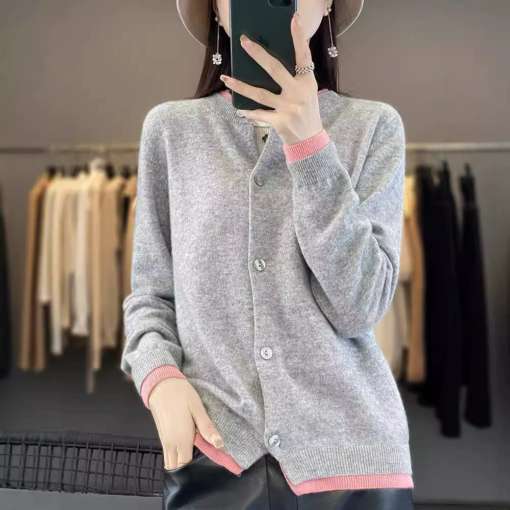 Вязаный кардиган в стиле Chanel контрастного цвета с круглым вырезом, пальто для женщин, осень и зима, новый свитер, соответствующий цвету, верхняя одежда, короткий утолщенный Топ