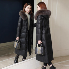 海宁真皮皮衣羽绒服女长款过膝2024冬新款时尚白鹅绒绵羊皮外套厚