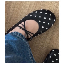 现货羊皮版~.2024春季新款复古圆头一脚蹬乐福鞋气质水钻平底单鞋