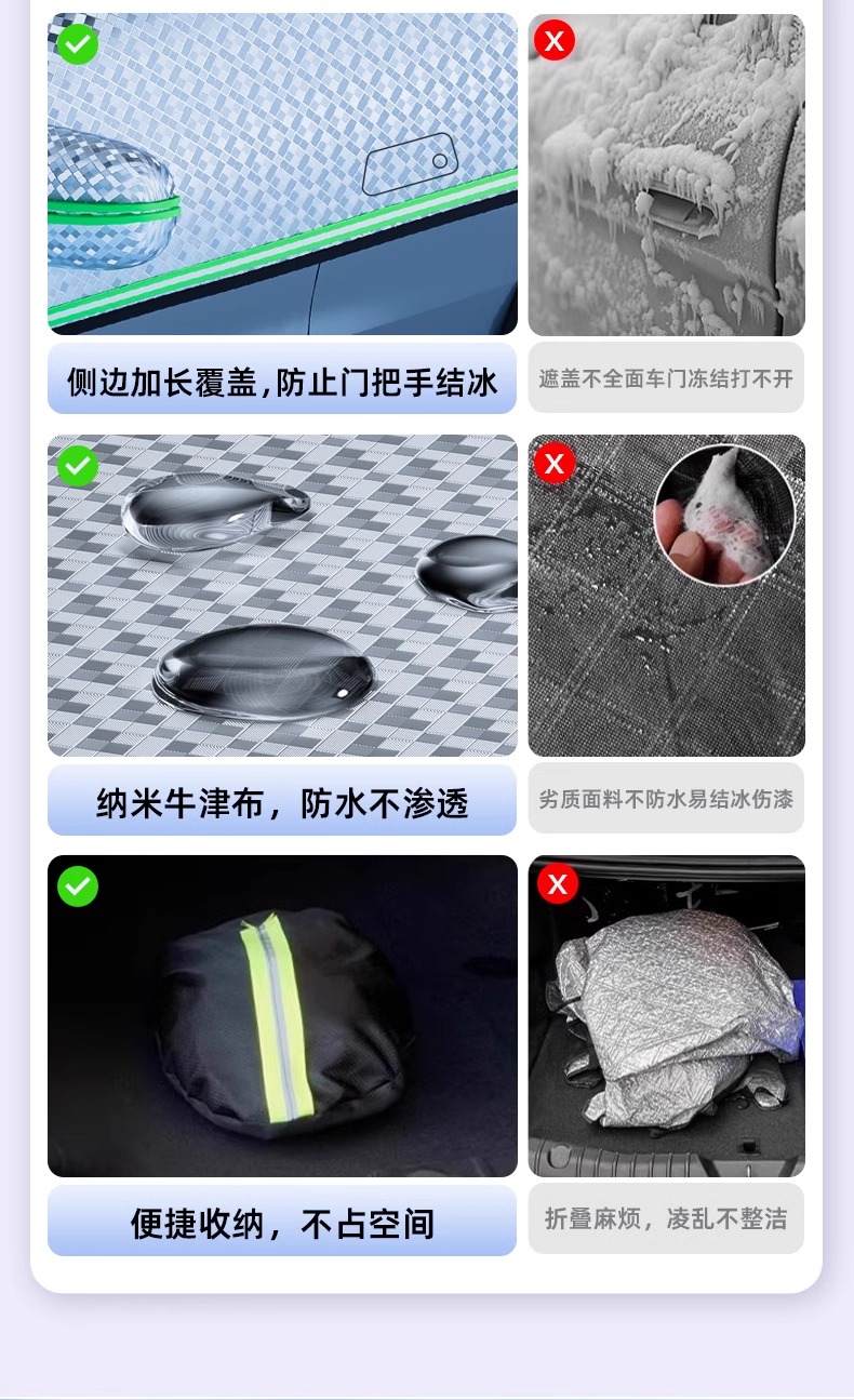 Car snow cover for front windshield, sunshade, anti-snow, anti-frost, anti-freeze cover, universal half-car cover for winter season, thickened
