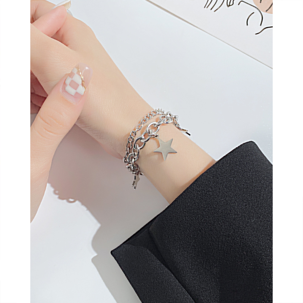 Fashion Star Stainless Steel Bracelets Layered Chain No Inlaid Stainless Steel Bracelets
