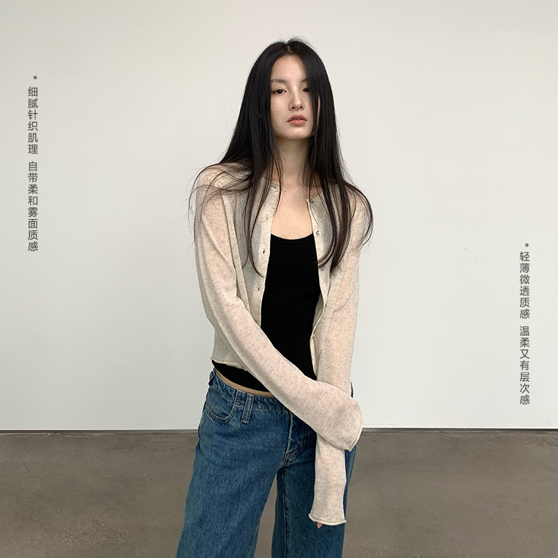 Tencel Linen Lazy Sun-Protective Knit Cardigan for Women 2026 New Vintage Shell Button Lightweight Slightly Sheer Rolled Edge Top Tencel Linen Lazy Sun-Protective Knit Cardigan for Women 2026 New Vintage Shell Button Lightweight Slightly Sheer Rolled Edge Top