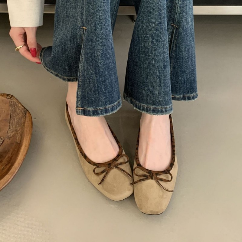 法式平底芭蕾舞鞋通勤单鞋女鞋子2025春秋季复古绒面蝴蝶结晚晚鞋|undefined