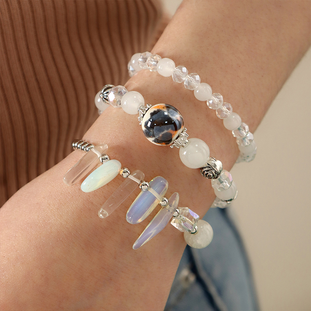 Fashion gray crack stone beads mixed color geometric crystal bracelet