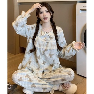 Cross-border exclusive foreign trade chic doll small lapel cute lace stitching home wear pajamas suit wholesale
