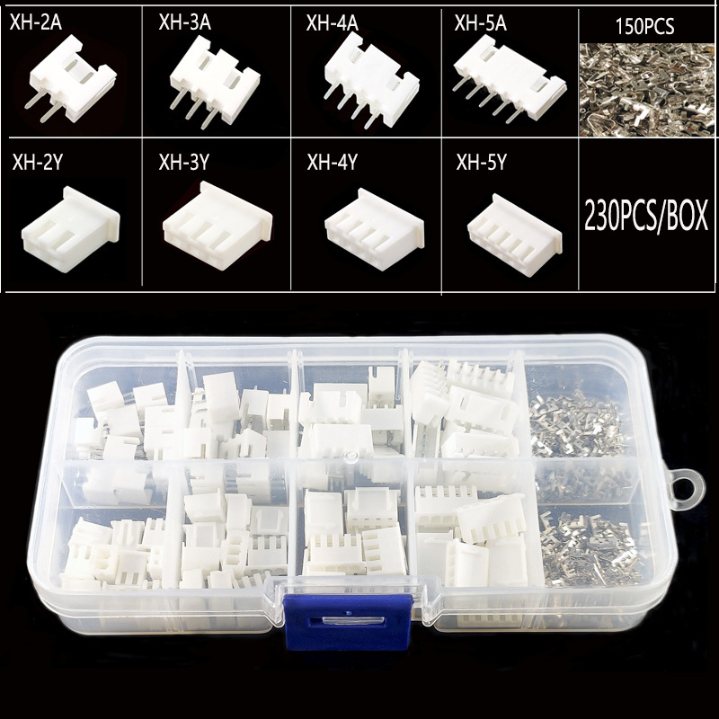 230PCS 盒装2P 3P 4P 5P XH2.54mm间距接线端子 端子连接器