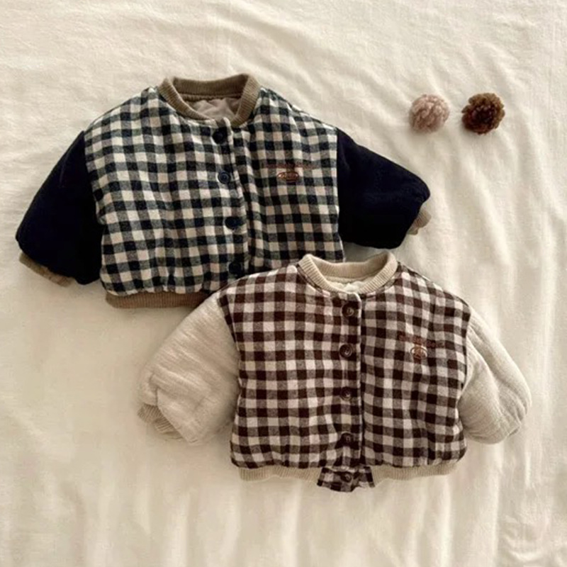 Capa de algodón para niños gruesa invierno ropa infantil coreana 2024 nuevo bebé invierno invierno chaqueta de algodón a cuadros para niños