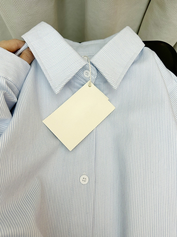 Pinstripe Cotton Blue Shirt Long-sleeved Design Niche 2025 Loose All-match Shirt Base Top for Women