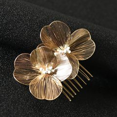 クロスボーダーの新型新婦の頭飾りの復古の金糸の透かし彫りの花の手作りの髪の櫛のシンプルな髪の装飾品