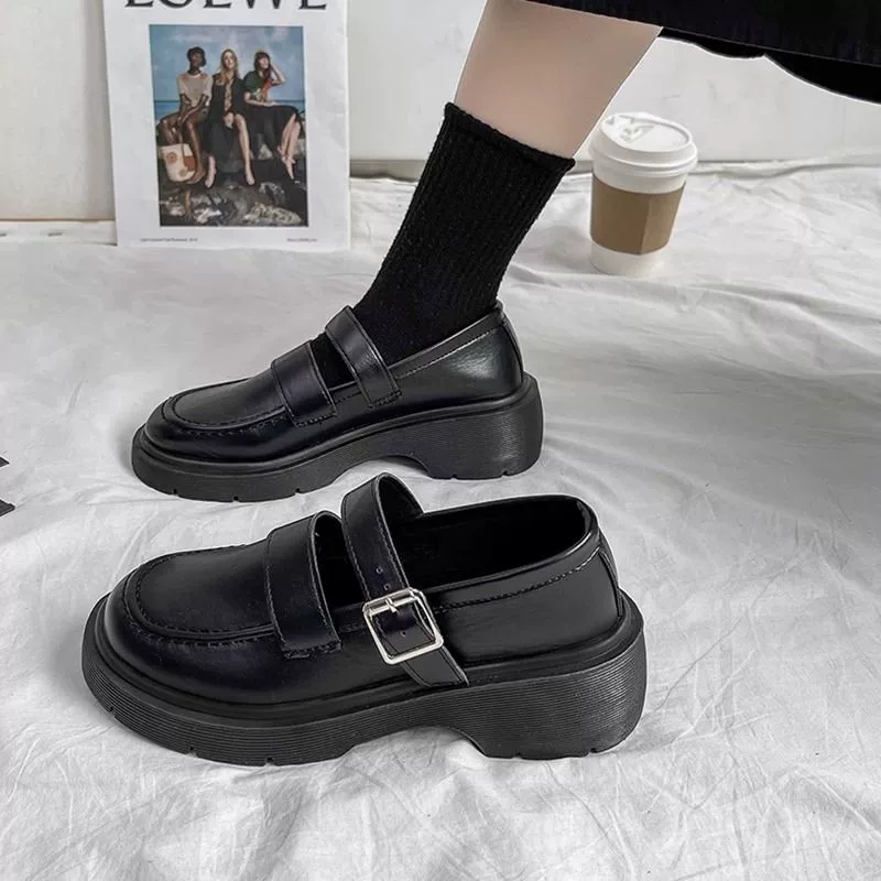Британские ветры маленькие кожаные туфли женщины 2023 осень юбка французская толстая подошва черная ретро Мэри Джейн обувь jk обувь женщина
