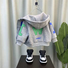 男童外套2024新款洋气宝宝春秋装衣服潮儿童春季韩系时髦连帽上衣