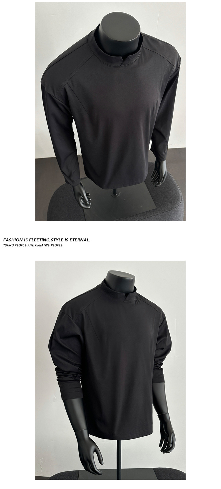 Men's V-neck Patchwork Long Sleeve T-shirt Boxy Oversized Top_voghion.com