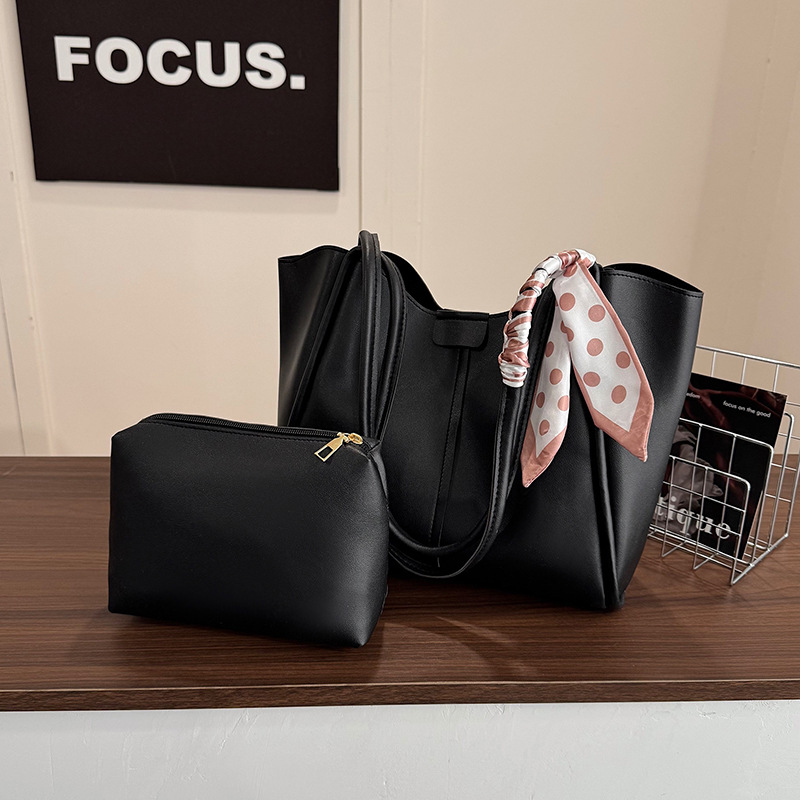 Scarf Detail PU Leather Magnetic Snap Tote Bag 6