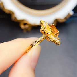 天然S925银黄水晶戒指6*8mm轻奢高级感项链 新款网红饰品批发