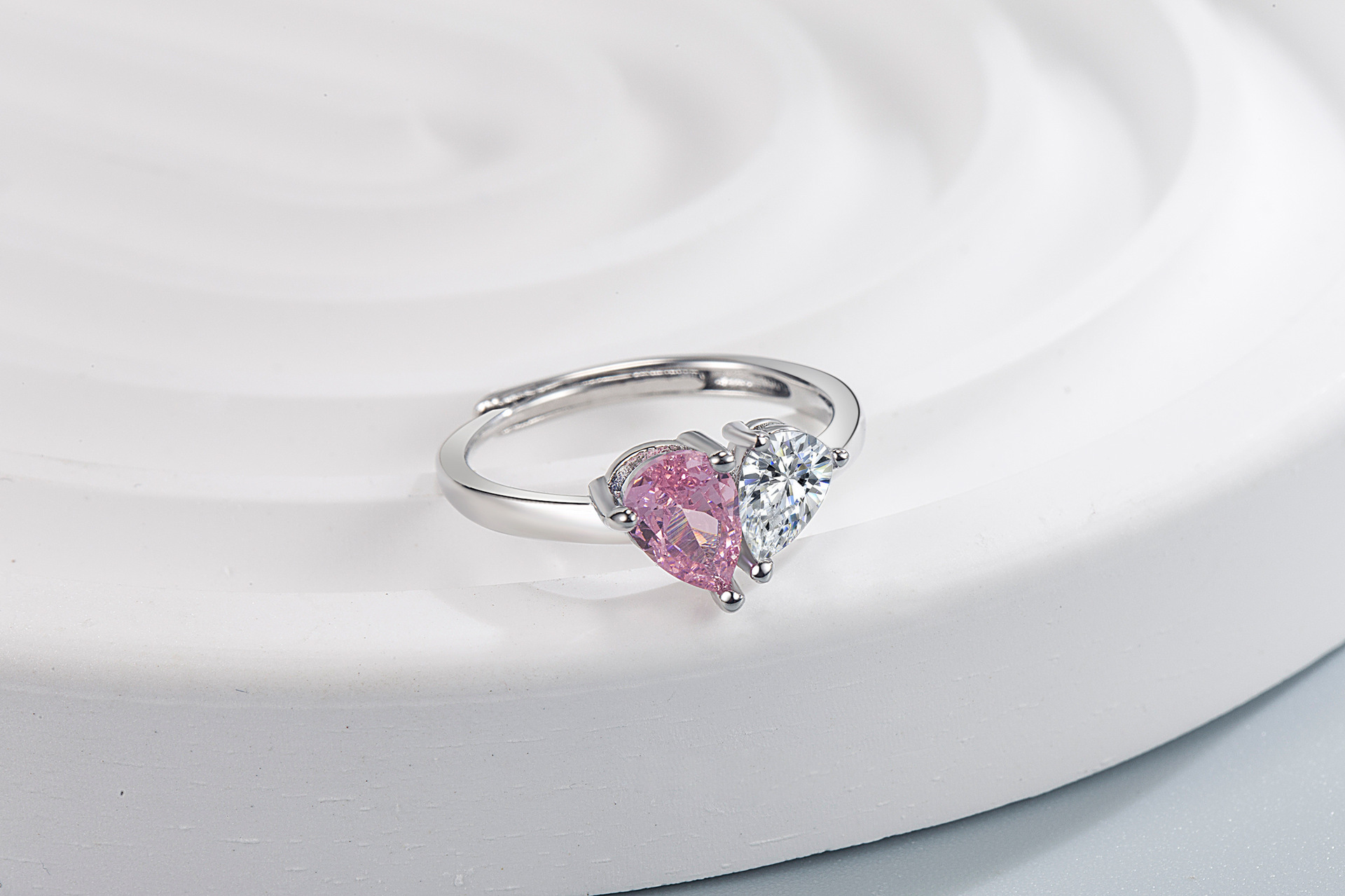 9g Weight Rhinestones Inlay Material Couple rings Classification Adjustable Ring Size Simple Style Heart Shape Copper Inlay Rhinestones Couple Rings 1 Piece