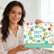 2027年跨境英文台历18个月日历桌面创意ins摆件桌历装饰台历