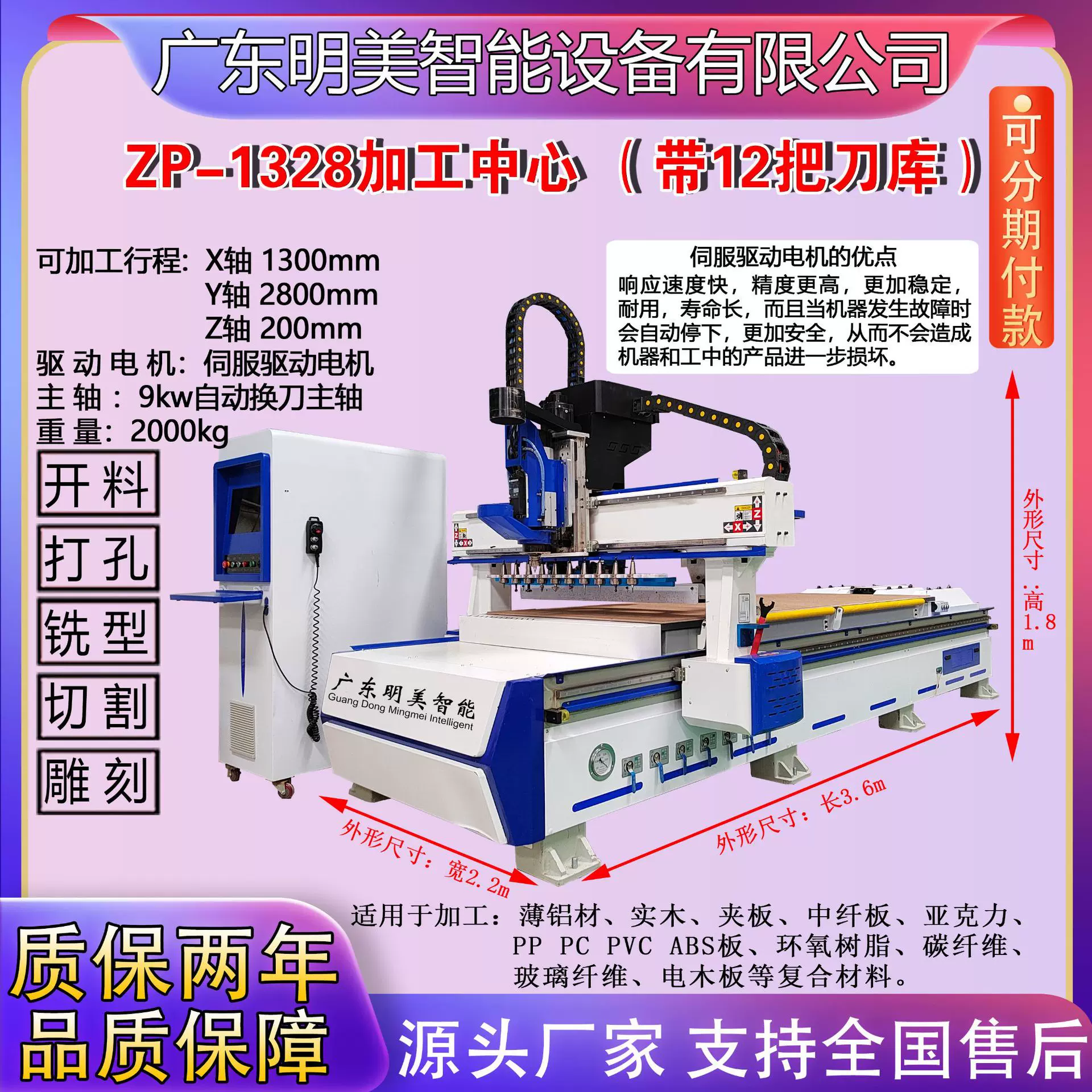 木工开料机雕刻机板式家具实木切割  高速1328直排换刀加工中心