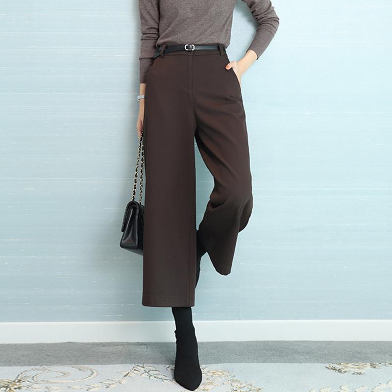 现货八分毛呢阔腿裤女士秋冬装2024年新款裤子显瘦高腰直筒休闲裤