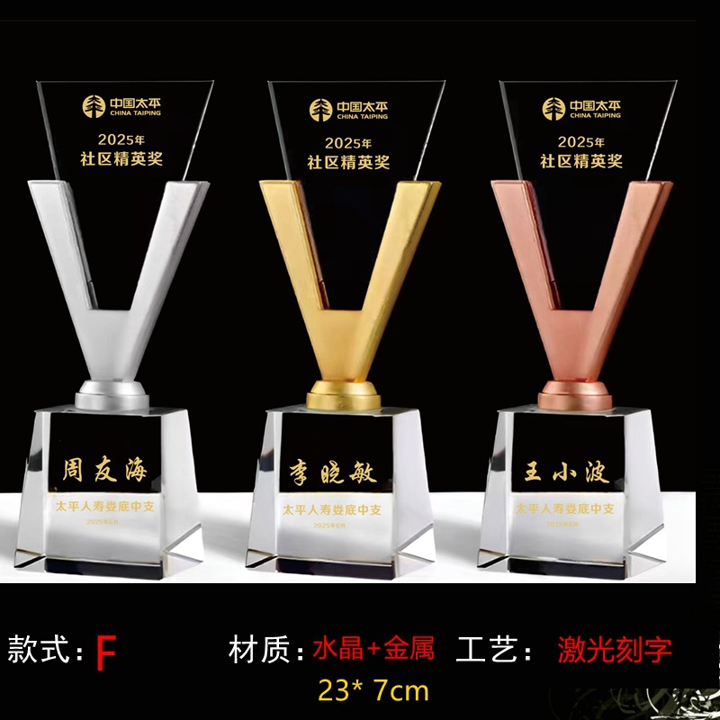 Trofeos de cristal personalizados creativos de metal pentagonal Reunión anual de empleados competición deportiva premios nuevas medallas de madera